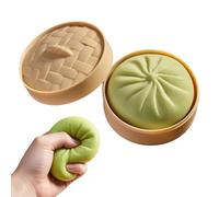 Mtbricey Dumpling Squishy Cute Simulated Steamed Buns Bao With Food Steamer Box Soft Fun Decompression Dough for Anxiety Relief Non-Edible Dumpling Stress Balls For Birthday Desk Decoration (Green)