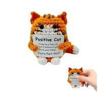 Mtbricey Emotional Support Crochet Cat with Positive Card Lucky Coins Cute Positive Gifts for Inspirational Handmade Knitting Doll with Lucky Charm for Women Girls Family Friends Sisters (1, orange)