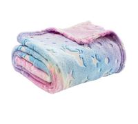 Mtbricey Glow in the Dark Blanket 130x150cm/51.18x59.06inch Soft Flannel Fleece Blanket Luminous Unicorn Star Blankets Rainbow Fluffy Cosy Warm Blankets for Kids Adults Plush All Season Use