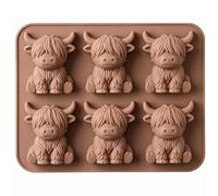 Mtbricey Highland Cow Ice Cube Tray 3D Silicone Ice Mold for Whiskey Cocktails Coffee DIY Beer Drinks Flexible Easy Release 6-Cavity Reusable Mold Highland Cow Gifts for Friends Families (Brown)