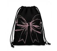 Mtbricey Pink Bow Drawstring Bag 29x41cm(11.42x16.14inch) Bow Pattern String Backpack Lightweight Aesthetic Casual Bag for Women Girls School Gym Swimming Travel Picnic Yoga Beach Outdoor Daily Use