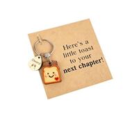 Mtbricey Wooden Toast Keychain Cute Bread Slice Keyring Bag Tag for New Job Coworker Leaving Retirement Farewell Housewarming Congratulations and New Beginnings Gifts for Women Men Friends