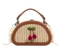 Mtbxk Small Straw Bag Handbag Shoulder Bag Summer Woven Cute Purses Vacation Beach Purse Crossbody Bag Cherry Gifts For Women, Brown, S