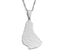 MTCDBD Barbados Island Map Necklace For Unisex Jewelry, Barbados Island Map Pendant With City Name Party Dress Accessories Ethnic Style, Patriotic Symbol Necklace Gift,Silver,45Cm Chain