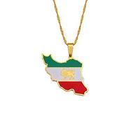 MTCDBD Iran Map Necklace Ethnic Decoration, Iranian Map Pendant With Flag Ethnic Clothing Accessories Elegant Clavicle Chain, Patriotic Pendant Gift,Gold,45Cm Chain