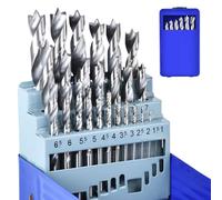 Mtchavno 25-Piece Wood Drill Bit Set 1-13 mm HSS Twist Drill Complete Set for Wood, Rubber, Polyurethane, Plastic, Drill Bit Set with Case, Tip Angle 135°