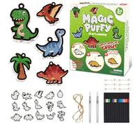 mtchavno 3D Art Craft Magic Puffs Paint Kit, Magic Foam Texture Painting Kit, 15 Mess-Free Paint by Number Craft, DIY Painting Gifts for Children's Birthday Parties Ages 4-10(Dinosaur-Themed)