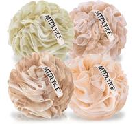 MTDLYICE Loofah for Women, XL Large Loofah 75g 4 Pack, Bath Sponge Soft Mesh Shower, Body Scrubber, Bath Accessories Body wash Foaming (Pinkish Beige)