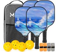 MTEN USAPA Approved Fiberglass Pickleball Paddle Set of 4, 15.67" L x 7.8" W, 7.8 oz, All Ages