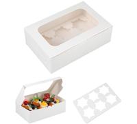 MTenBo 10PCS Cupcake Boxes, Hold 6 Standard Cupcake,with Clear Window and Insert Bakery Pastry Gift Packaging Boxes, White Bakery Box for Pastry, Cookies, Small Cake, Desserts Treat. (WHite)