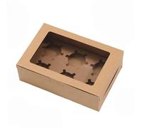 MTenBo 10PCS Fold-free Cupcake Boxes 6 Hole Small Cake Box with Window and Insert Bakery Pastry Gift Packaging Boxes for Muffins Cupcakes Small Cakes Desserts Cookies Pies (Brown)