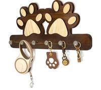 MTERSN Dog Leash Holder for Wall - Fun Dog Paw Key Holder Wall Mount with Floating Shelf and 6 Hooks Unique 3D Pet Claw Hooks - Farmhouse Home Decor for Entryway & Apartment (Dark Acacia)