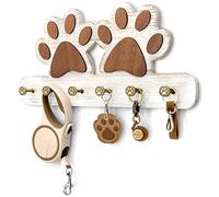 MTERSN Farmhouse Key Holder for Wall - Decorative Dog Leash Hanger and Coat Rack Wall Mount with 6 Unique 3D Claw Hooks - Dog Toys Organizer for Rustic Home Decor (White)