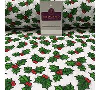 Mtex Holly Berry Leaves Christmas printed Polycotton fabric 45" Wide MD944
