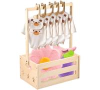 MTFun Wooden Baby Shower Crate Closet Baby Shower Basket with Handle Baby Storage Crate Hamper Baby Clothes Rack New Born Baby Gift Basket Pregnancy Gift for New Parent (1 rack+5 hanger)