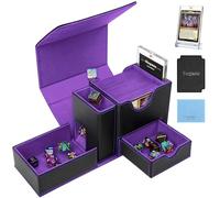 MTG Deck Box, Dice Tray & Tower 2 in 1 MTG Commander Deck Box Fits 120+ Single Sleeved Cards, Leather Magnetic Closure Card Deck Box with Magnetic Card Holders & Base for TCG, CCG, Black/Violet