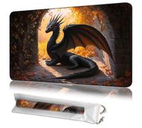 MTG Playmat 24" x 14" with Storage Bag, Premium Stitched Non-Slip Rubber Magic Tabletop Game Mat,Black Dragon Archway, 2mm Thick, Machine Washable