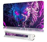MTG Playmat 24" x 14" with Storage Bag, Premium Stitched Non-Slip Rubber Magic Tabletop Game Mat,Neon Pink Blue Lion, 2mm Thick, Machine Washable