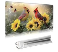 MTG Playmat 24x14 Inches - Large TCG/CCG Trading Card Game Mat, Full Artwork Design, Non-Slip Rubber Base & Smooth Cloth Surface, Free Storage Bag Included,Cardinals and Sunflowers