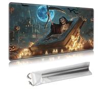 MTG Playmat 24x14 Inches - Large TCG/CCG Trading Card Game Mat, Full Artwork Design, Non-Slip Rubber Base & Smooth Cloth Surface, Free Storage Bag Included,Halloween,Grim Reaper,Castle