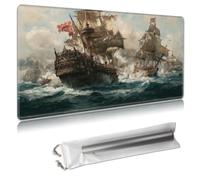 MTG Playmat 24x14 Inches - Large TCG/CCG Trading Card Game Mat, Full Artwork Design, Non-Slip Rubber Base & Smooth Cloth Surface, Free Storage Bag Included,Sailing Warship Naval Warfare
