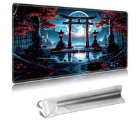 MTG Playmat - TCG Card Game Mat for Magic The Gathering - 24x14 Inches - Stitched Edges, Non-Slip Rubber Base, Portable Desk Play Mat for Board Games - with Storage Bag,Red Torii Gate and Moon