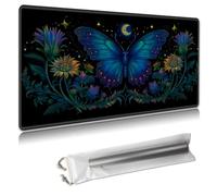 MTG Playmat - TCG Card Game Mat for Magic The Gathering - 24x14 Inches - Stitched Edges, Non-Slip Rubber Base, Portable Desk Play Mat for Board Games - with Storage Bag,Blue Butterfly and Flowers
