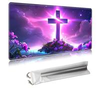 MTG Playmat - TCG Card Game Mat for Magic The Gathering - 24x14 Inches - Stitched Edges, Non-Slip Rubber Base, Portable Desk Play Mat for Board Games - with Storage Bag,Mystical Purple Cross