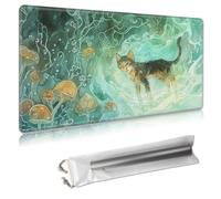 MTG Playmat - TCG Card Game Mat for Magic The Gathering - 24x14 Inches - Stitched Edges, Non-Slip Rubber Base, Portable Desk Play Mat for Board Games - with Storage Bag,Cat and Mushrooms in Waves