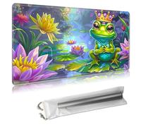 MTG Playmat - TCG Card Game Mat for Magic The Gathering - 24x14 Inches - Stitched Edges, Non-Slip Rubber Base, Portable Desk Play Mat for Board Games - with Storage Bag,Cute Cartoon Frog and Lotus