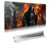 MTG Playmat - TCG Card Game Mat for Magic The Gathering - 24x14 Inches - Stitched Edges, Non-Slip Rubber Base, Portable Desk Play Mat for Board Games - with Storage Bag,Grim Reaper Skeletal
