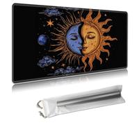 MTG Playmat - TCG Card Game Mat for Magic The Gathering - 24x14 Inches - Stitched Edges, Non-Slip Rubber Base, Portable Desk Play Mat for Board Games - with Storage Bag,Sun Moon Face and Clouds