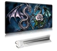 MTG Playmat - TCG Card Game Mat for Magic The Gathering - 24x14 Inches - Stitched Edges, Non-Slip Rubber Base, Portable Desk Play Mat for Board Games - with Storage Bag,Two Dragons and Pink Rose