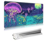 MTG Playmat - TCG Card Game Mat for Magic The Gathering - 24x14 Inches - Stitched Edges, Non-Slip Rubber Base, Portable Desk Play Mat for Board Games - with Storage Bag,Forest Jellyfish, Stars Moon