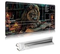 MTG Playmat with Zones 24x14 Inches - Trading Card Game Mat for TCG & CCG, Organized Layout, Non-Slip Rubber Base, Smooth Cloth Surface, Includes Free Storage Bag,Majestic Lion & Magical Books