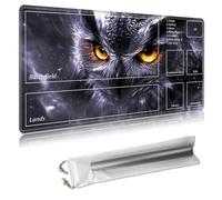 MTG Playmat with Zones 24x14 Inches - Trading Card Game Mat for TCG & CCG, Organized Layout, Non-Slip Rubber Base, Smooth Cloth Surface, Includes Free Storage Bag,Fierce Owl