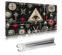 MTG Playmat with Zones 24x14 Inches - Trading Card Game Mat for TCG & CCG, Organized Layout, Non-Slip Rubber Base, Smooth Cloth Surface, Includes Free Storage Bag,Mystical Symbols and Spells