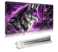 MTG Playmat with Zones 24x14 Inches - Trading Card Game Mat for TCG & CCG, Organized Layout, Non-Slip Rubber Base, Smooth Cloth Surface, Includes Free Storage Bag,Wolf in The Purple Galaxy