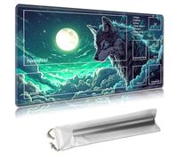 MTG Playmat with Zones - TCG Card Game Mat for Magic The Gathering - 24x14 Inches - Stitched Edges, Non-Slip Rubber Base - Portable Play Mat with Free Storage Bag,Majestic Wolf and Full Moon
