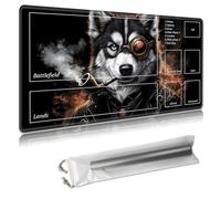 MTG Playmat with Zones - TCG Card Game Mat for Magic The Gathering - 24x14 Inches - Stitched Edges, Non-Slip Rubber Base - Portable Play Mat with Free Storage Bag,Smoking Steampunk Husky-160