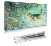 MTG Playmat with Zones - TCG Card Game Mat for Magic The Gathering - 24x14 Inches - Stitched Edges, Non-Slip Rubber Base - Portable Play Mat with Free Storage Bag,Cat and Mushrooms in Waves