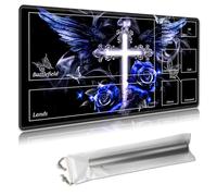 MTG Playmat with Zones - TCG Card Game Mat for Magic The Gathering - 24x14 Inches - Stitched Edges, Non-Slip Rubber Base - Portable Play Mat with Free Storage Bag,Blue Wings Rose Smoke Cross