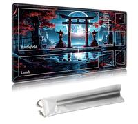 MTG Playmat with Zones - TCG Card Game Mat for Magic The Gathering - 24x14 Inches - Stitched Edges, Non-Slip Rubber Base - Portable Play Mat with Free Storage Bag,Red Torii Gate and Moon