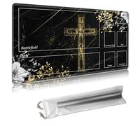 MTG Playmat with Zones - TCG Card Game Mat for Magic The Gathering - 24x14 Inches - Stitched Edges, Non-Slip Rubber Base - Portable Play Mat with Free Storage Bag,Christian Golden Cross Marble
