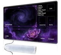 MTG Playmat with Zones, TCG Playmat Card Game Mat for Magic The Gathering, 24x14 inch Stitched Edge Non-Slip Base with Storage Bags, Nebula Purple Lotus