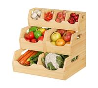 MTGSTOCL Upgraded 3 Tier Bamboo Pantry Storage Bins - Stackable Potato and Onion Storage Bin, Storage Baskets Airflow Vent Vegetable and Fruit Organizer with Handle, for Kitchen, Livingroom,Bathroom