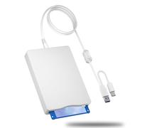 MthsTec USB Floppy Drive, 3.5" External USB & Type-C Floppy Disc Reader, External Floppy Disk Drive Portable 1.44 MB Plug and Play FDD for PC Windows XP 7 8 10 11(White)