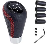 Mthxzy Gear Shift Knob Assembly Car Gear Shift Knob Universal 5 Speed Manual Stick Leather Cover with 4 Adapters 8Mm 10Mm 11Mm 12Mm, for Automotive Vehicles, Forblack(Red)
