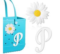 Mtiy Rain 2pcs Charms for Bogg Bag, Letter and Flower Charms Compatible, Accessories for Simple Modern Beach Bag (P+Daisy)