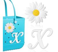 Mtiy Rain 2pcs Charms for Bogg Bag, Letter and Flower Charms Compatible, Accessories for Simple Modern Beach Bag (X+Daisy)